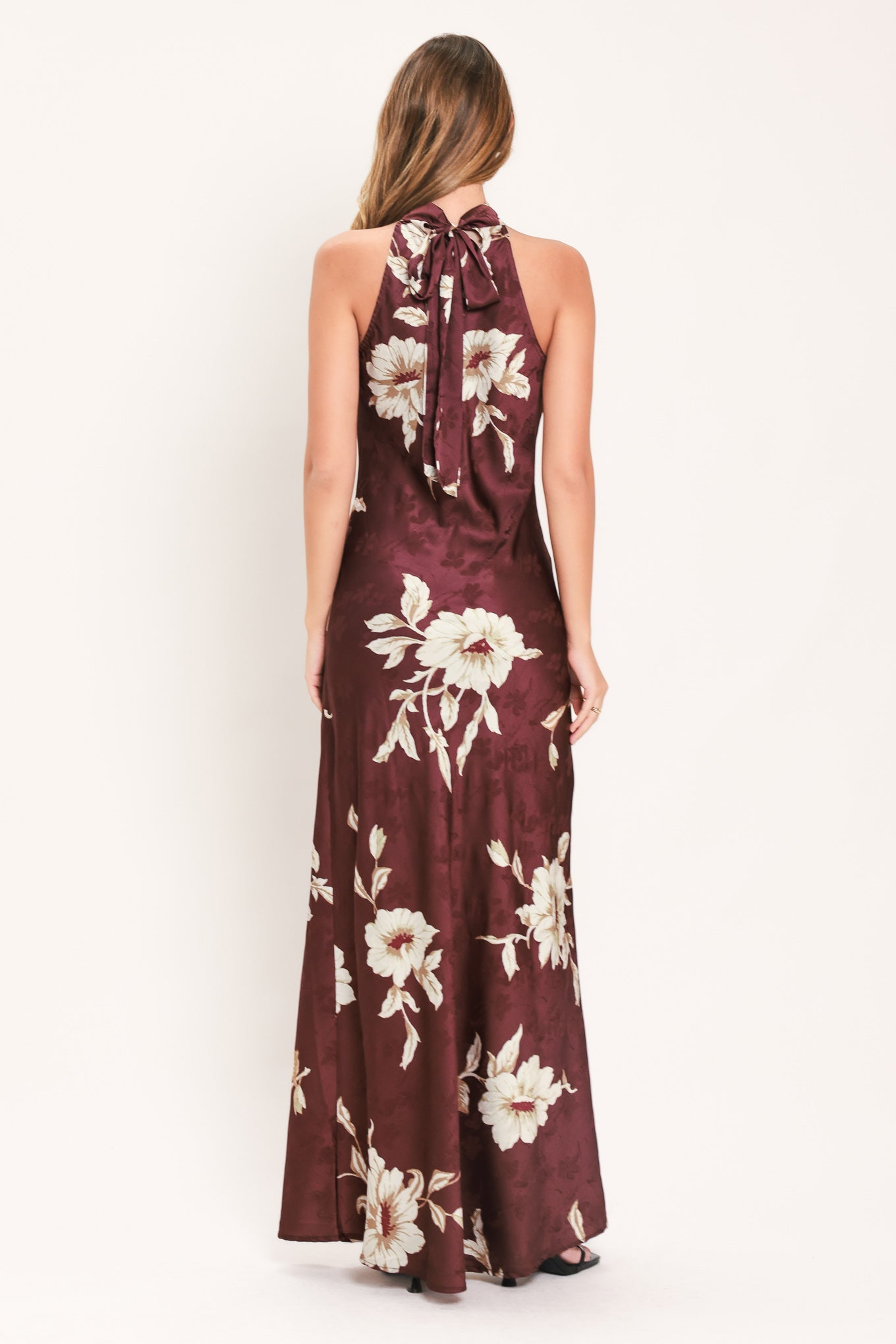 BORDEAUX IVORY BLOOM WOVEN MAXI DRESS