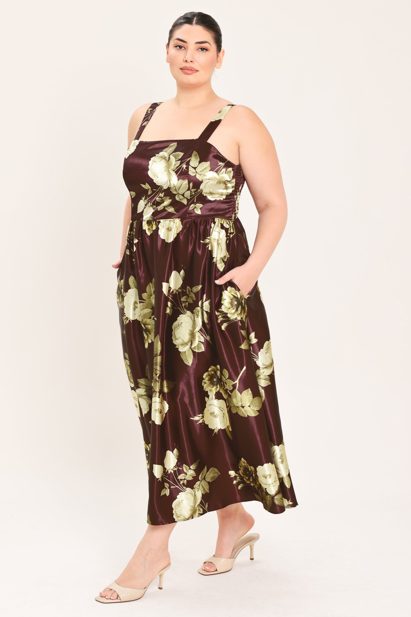 WINE GARDEN LULLABY WOVEN MIDI DRESS