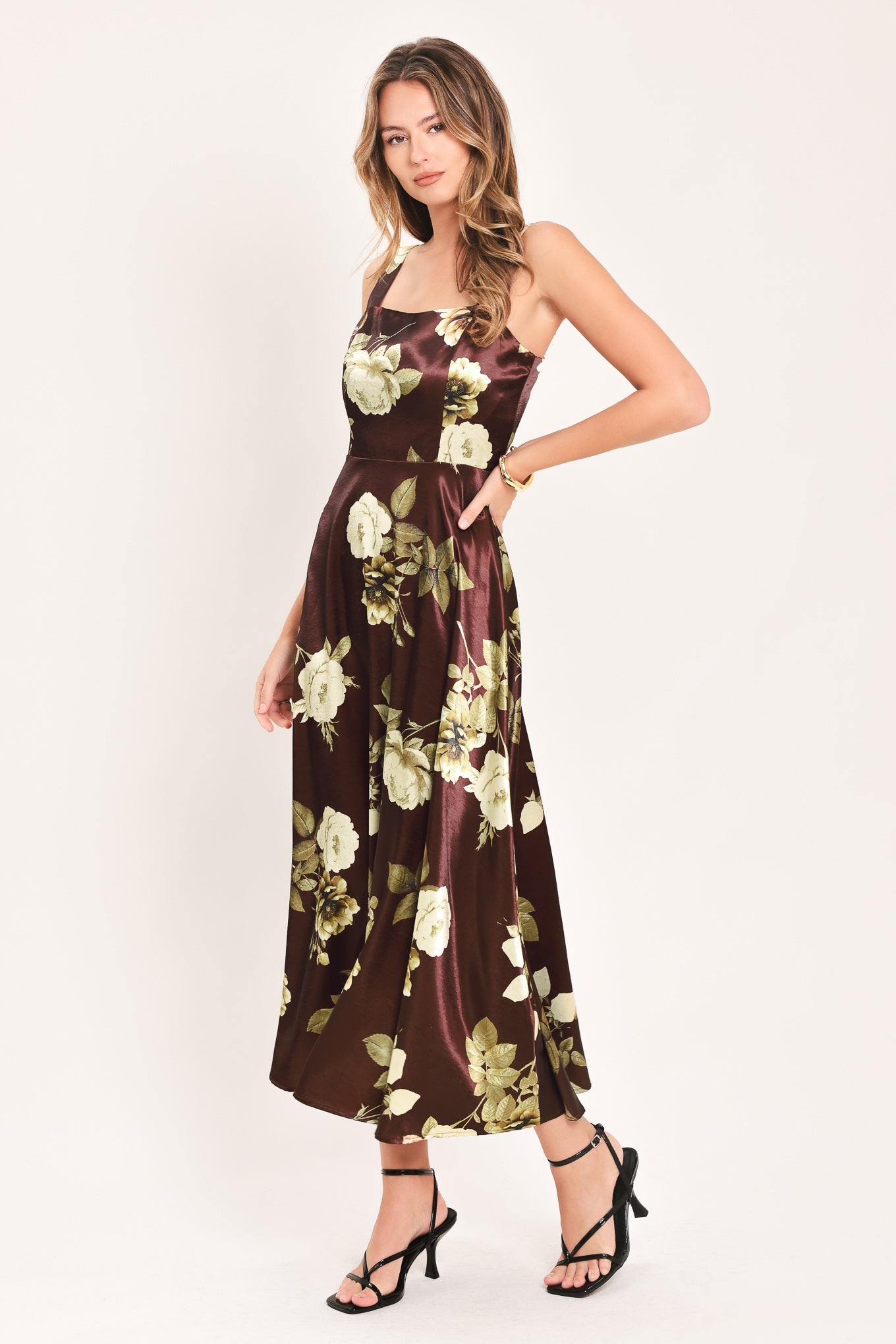 WINE GARDEN LULLABY WOVEN MIDI DRESS