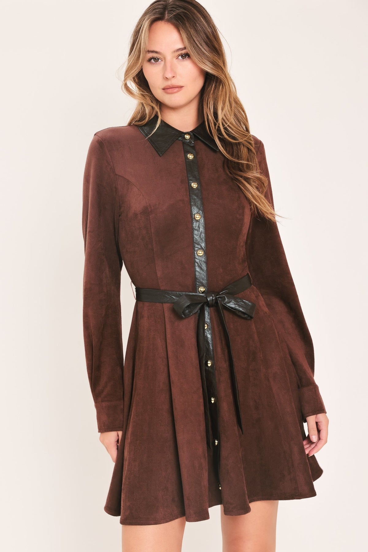 FALLING FOR YOU BURGUNDY FAUX SUEDE TIE-WAIST MINI DRESS