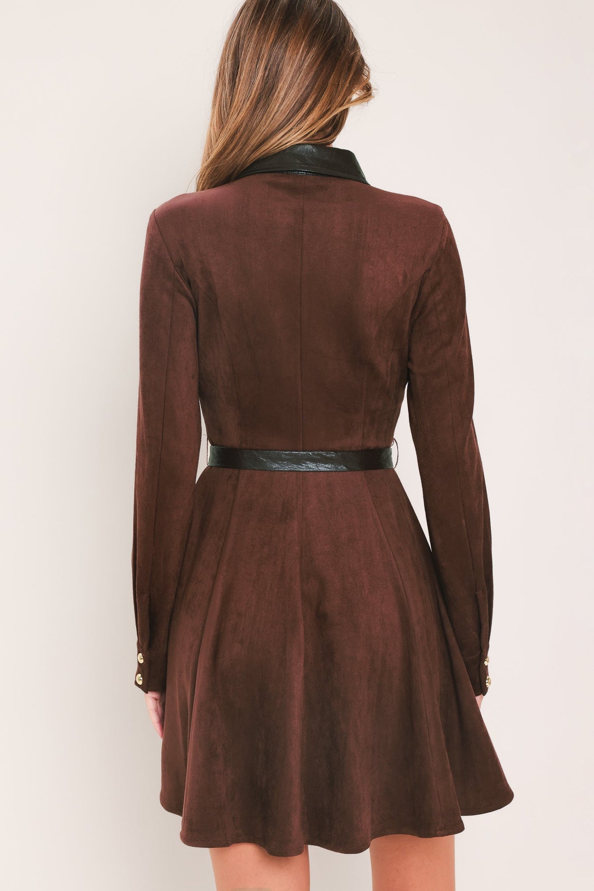 FALLING FOR YOU BURGUNDY FAUX SUEDE TIE-WAIST MINI DRESS