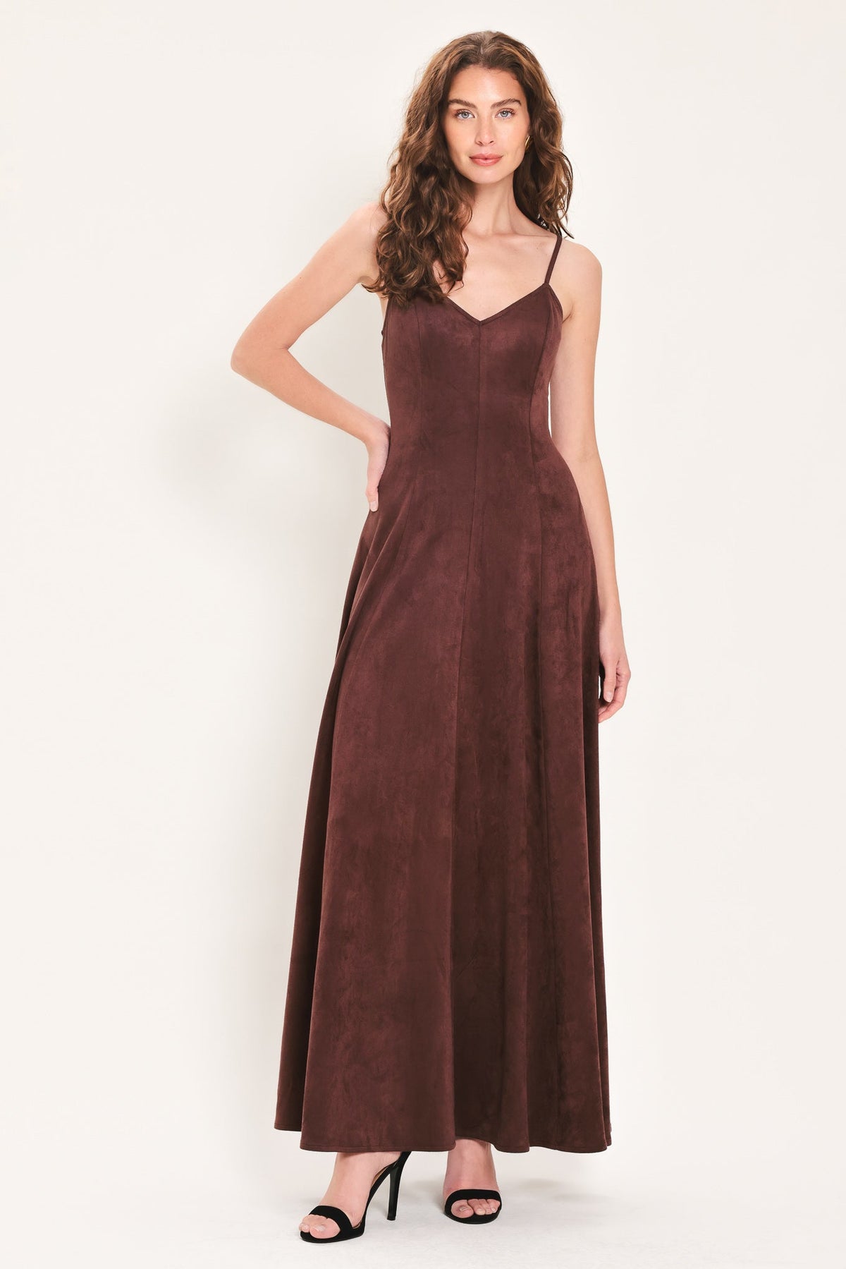 RAISIN RENDEZVOUS FAUX SUEDE MAXI DRESS