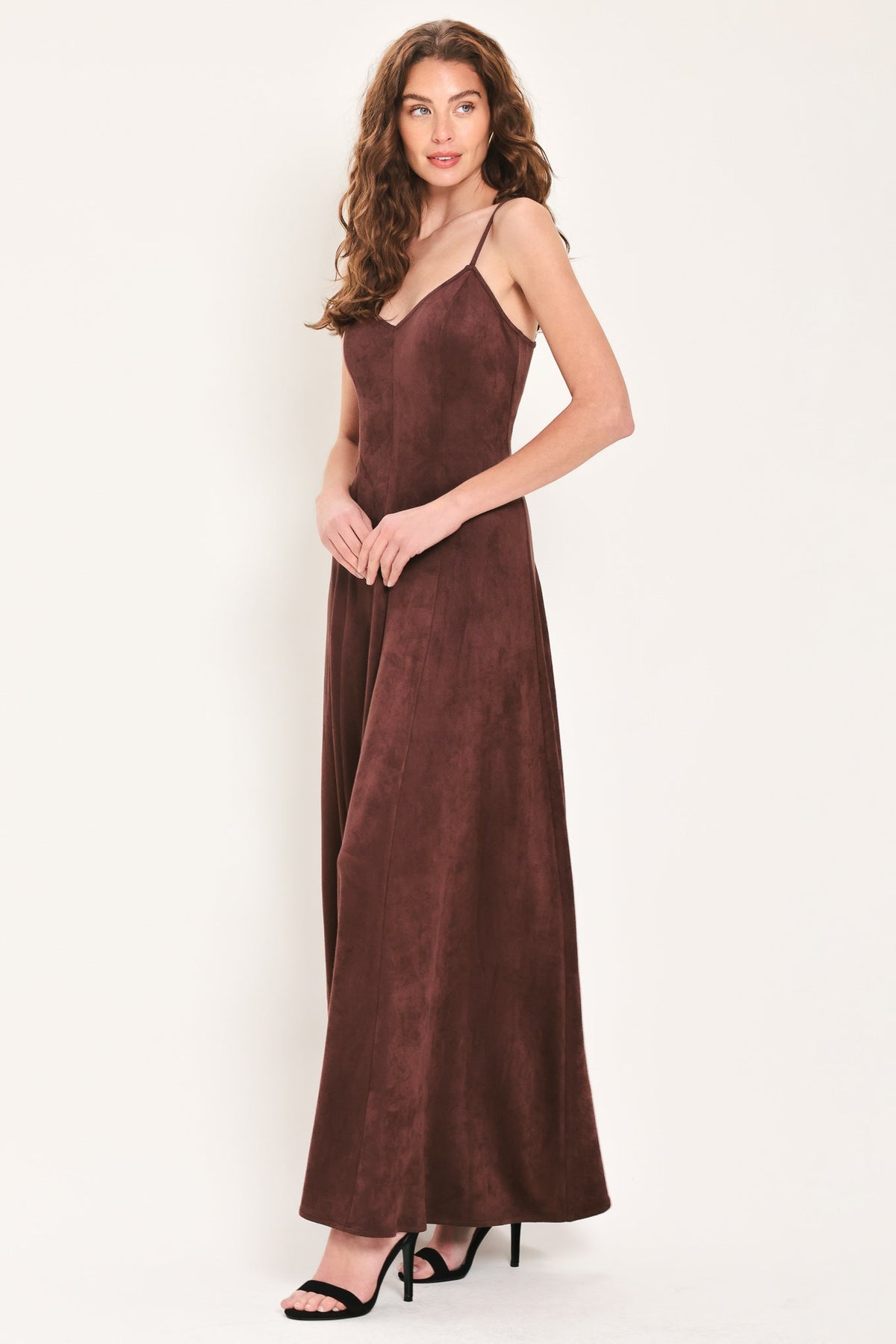 RAISIN RENDEZVOUS FAUX SUEDE MAXI DRESS