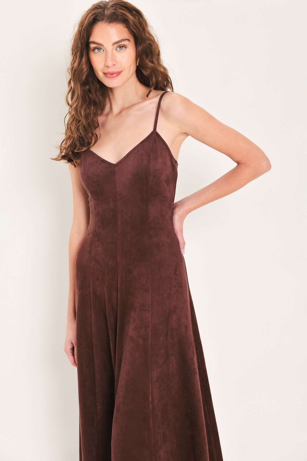 RAISIN RENDEZVOUS FAUX SUEDE MAXI DRESS