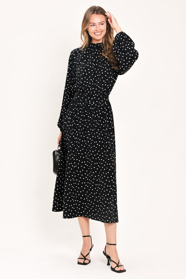 MIDNIGHT SPRINKLE WALTZ WOVEN MIDI DRESS