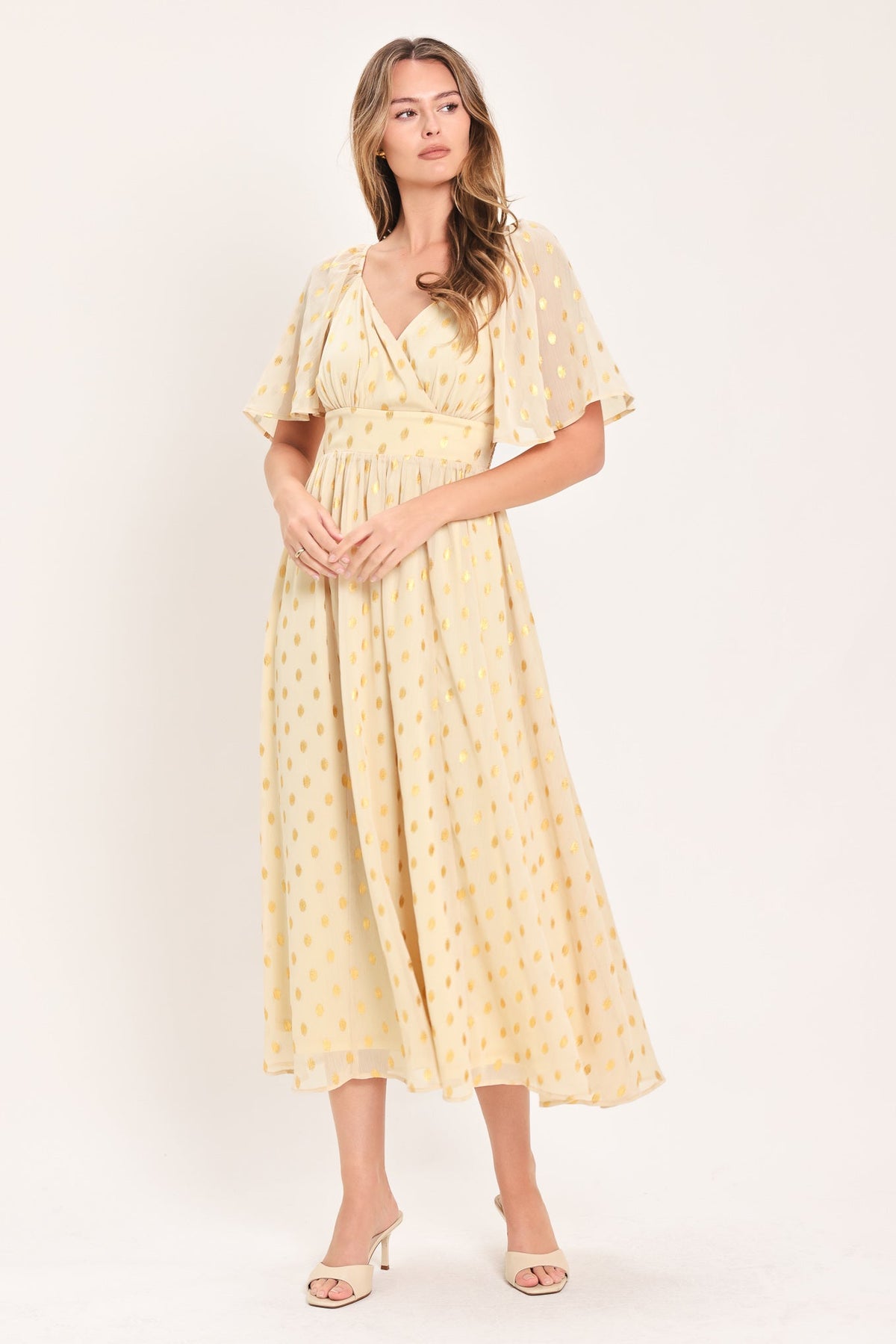 SHIMMERING SKY AFFECTION WOVEN MIDI DRESS