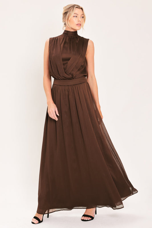 ESPRESSO GATHERED GLOW WOVEN MAXI DRESS