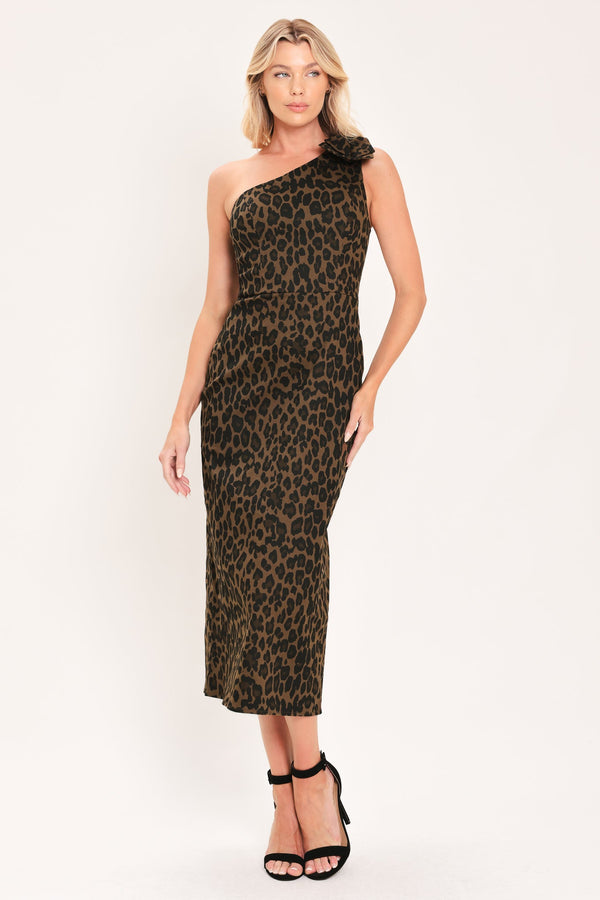 LEOPARD NOIR MUSE WOVEN MIDI DRESS