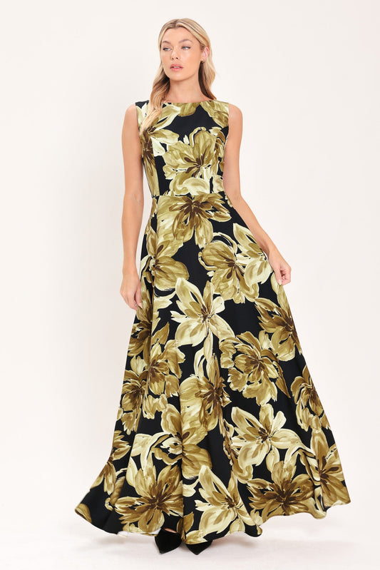 ANTIQUE GOLD BLOOM WOVEN MAXI DRESS