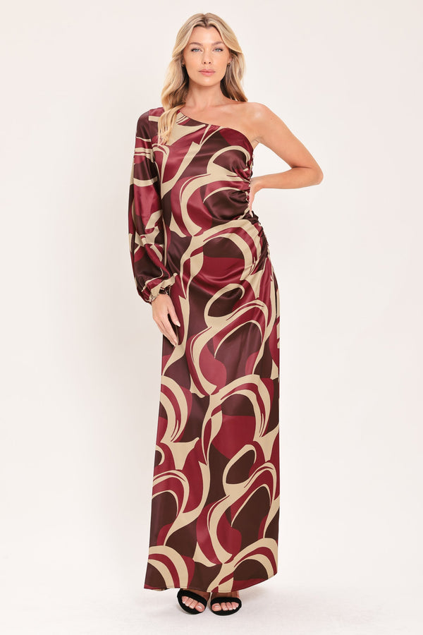 CABERNET SCULPTED WAVE WOVEN MAXI DRESS