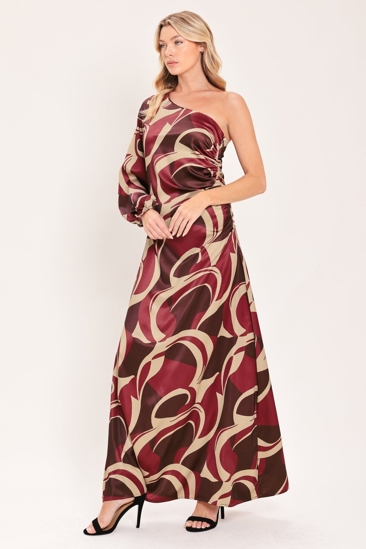 CABERNET SCULPTED WAVE WOVEN MAXI DRESS