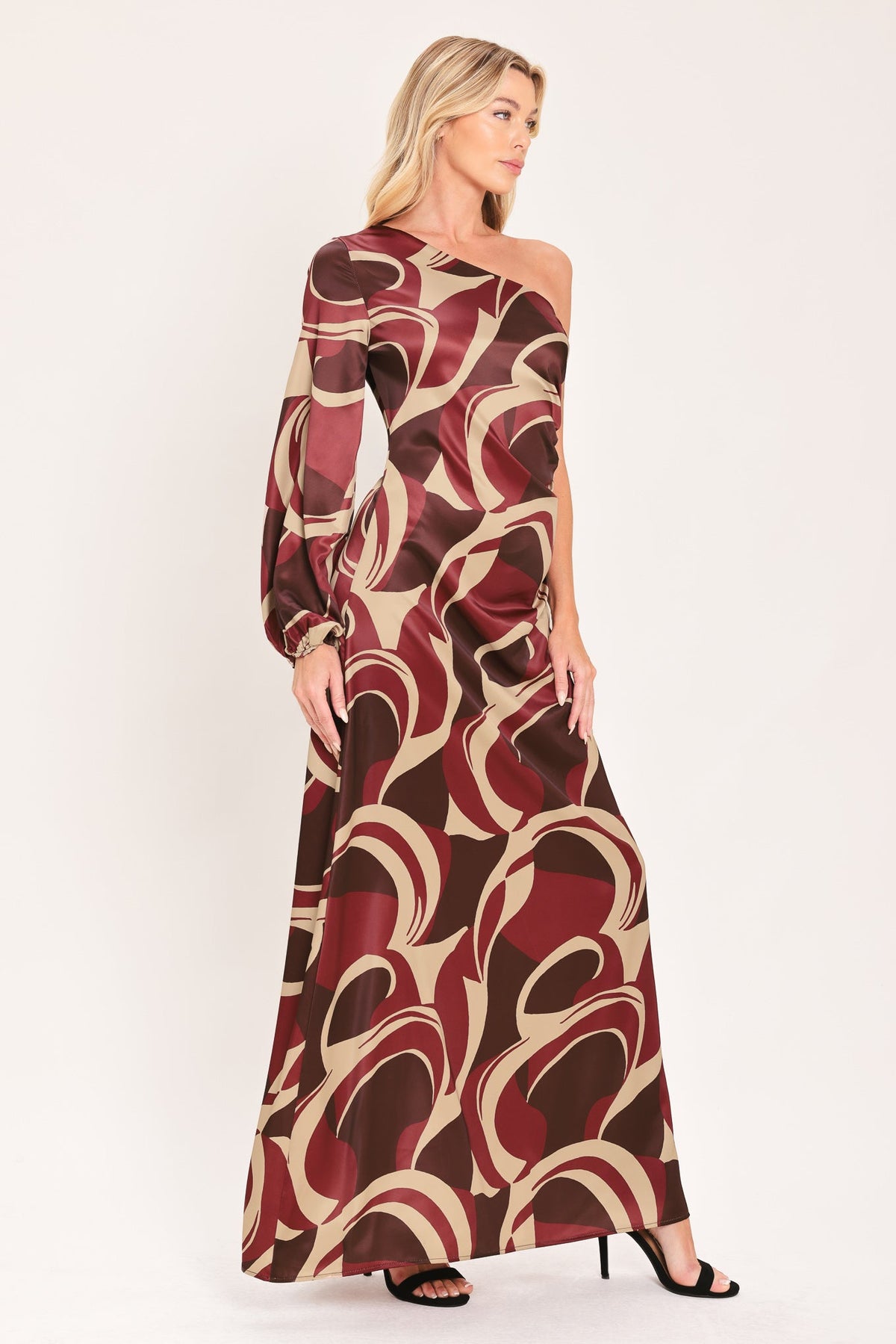 CABERNET SCULPTED WAVE WOVEN MAXI DRESS