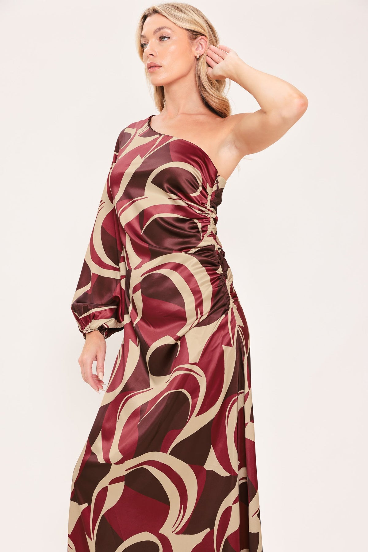 CABERNET SCULPTED WAVE WOVEN MAXI DRESS