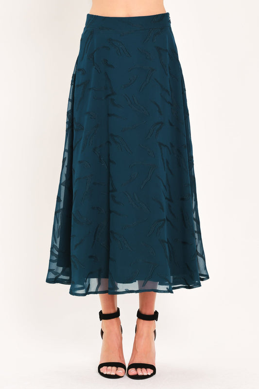 TEAL SHADOW SWAY WOVEN JACQUARD CIRCLE MIDI SKIRT