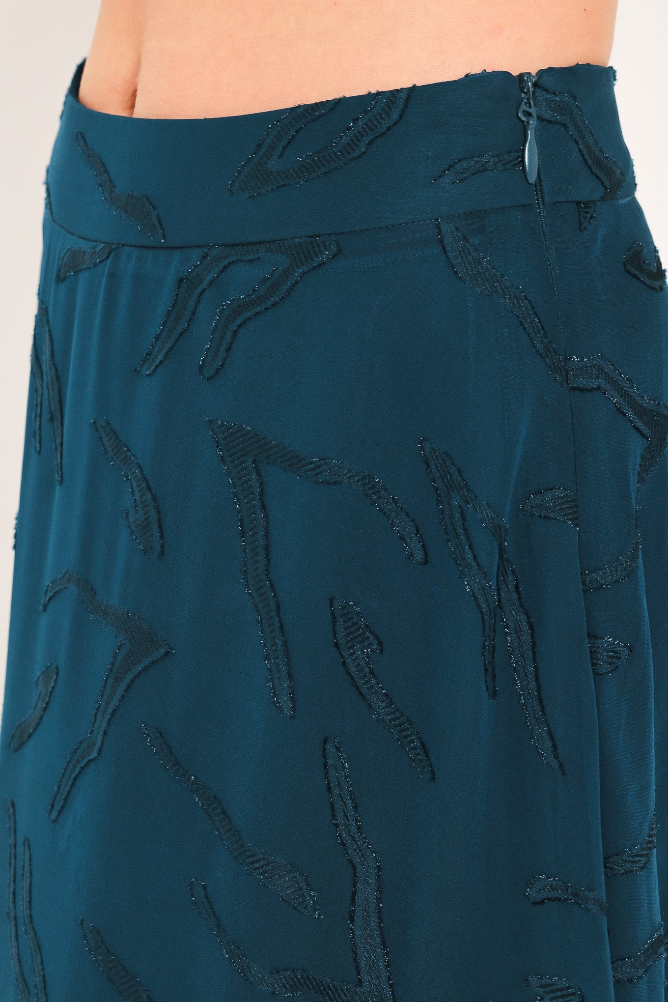 TEAL SHADOW SWAY WOVEN JACQUARD CIRCLE MIDI SKIRT