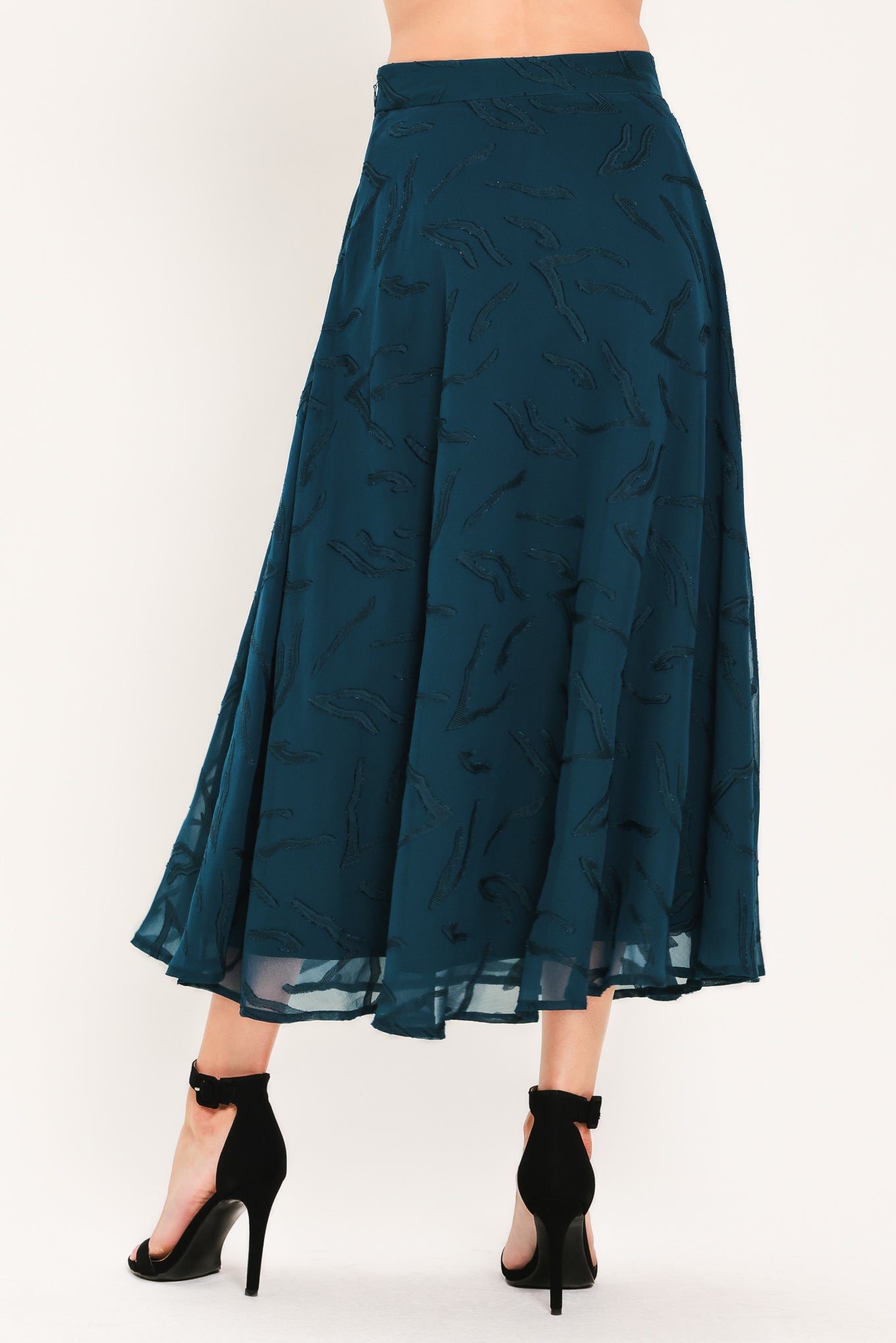 TEAL SHADOW SWAY WOVEN JACQUARD CIRCLE MIDI SKIRT