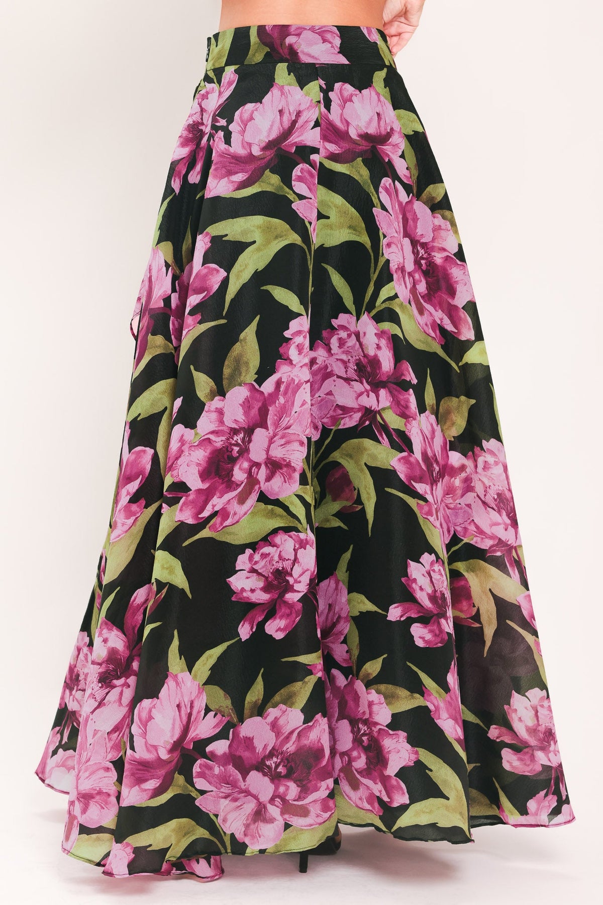 NOIR GARDEN BLACK PRINTED FULL-CIRCLE MAXI SKIRT