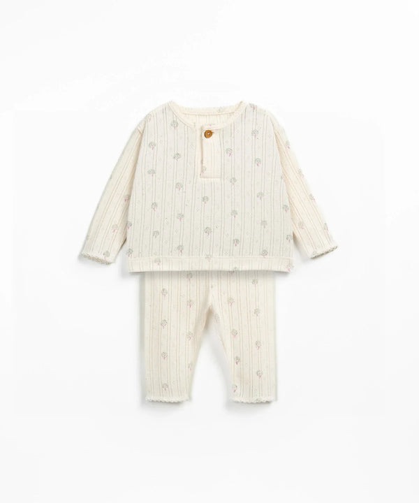 Play Up - Printed Ajour Artichoke Bodysuit and Legging Set (Cream)