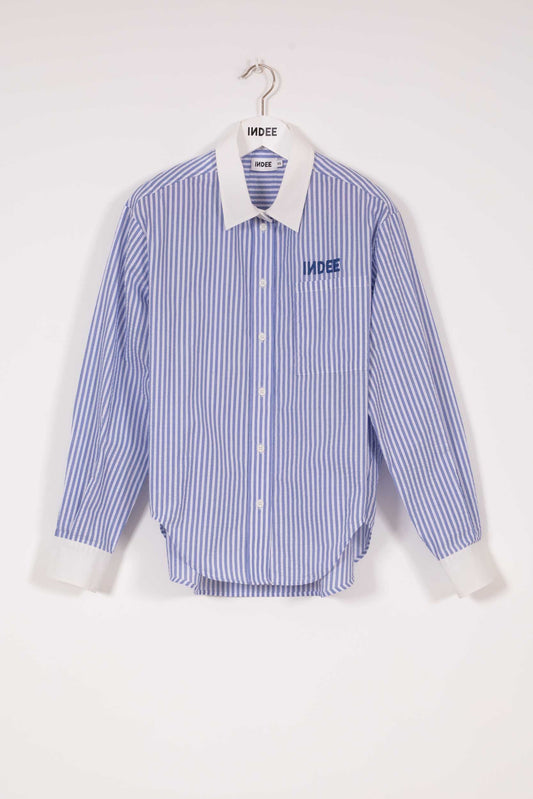 Indee - Vizcaya Striped Shirt with Embroidery, Hydra Blue