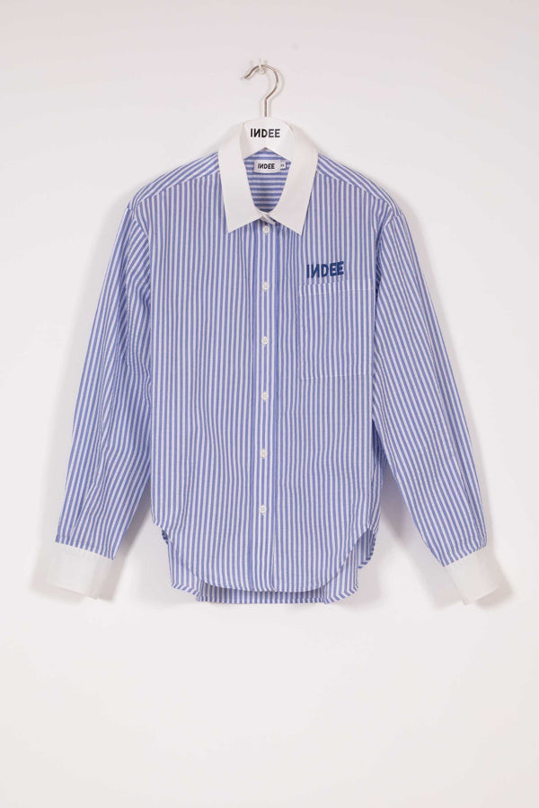 Indee - Vizcaya Striped Shirt with Embroidery, Hydra Blue