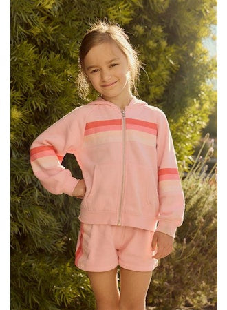 Chaser - Multi Stripes Zip Up & Shorts, Candy Pink
