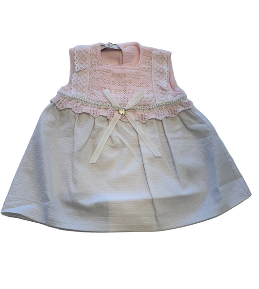 Paz Rodriguez - Knit Newborn Dress Alaia, Chalk Pink/White