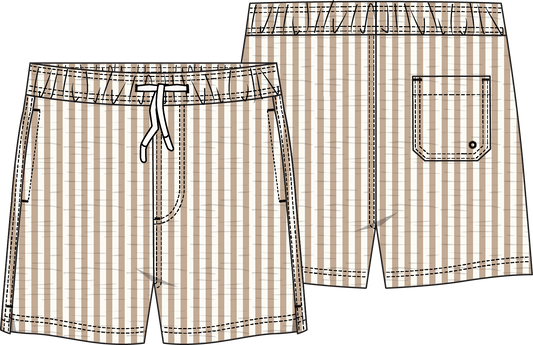 Petite Lem - Woven Swim Trunks, Beige Striped