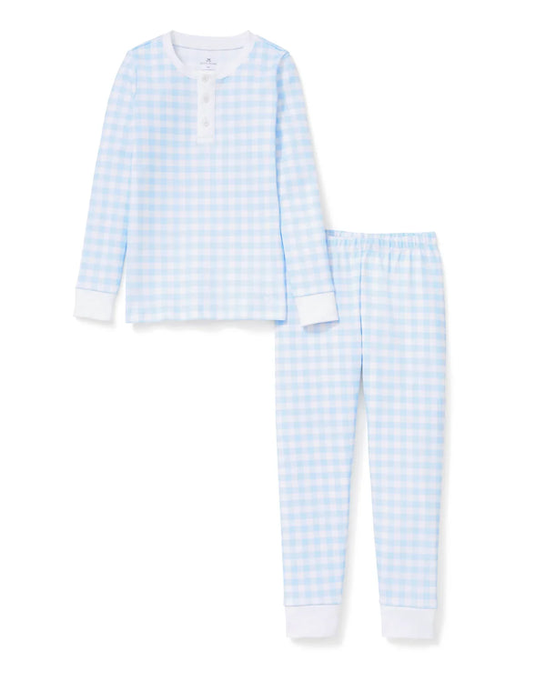 Petite Plume - Kid’s Pima Snug Fit Pajama Set, Light Blue Gingham