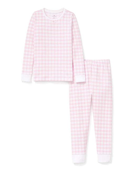 Petite Plume - Kid’s Pima Snug Fit Pajama Set, Pink Gingham