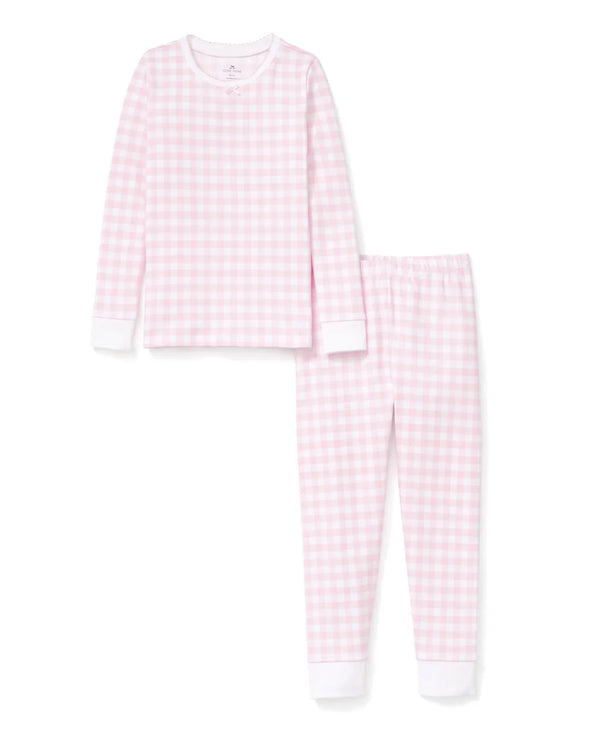 Petite Plume - Kid’s Pima Snug Fit Pajama Set, Pink Gingham