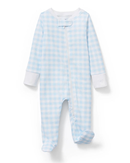 Petite Plume - Baby’s Pima Romper, Light Blue Gingham