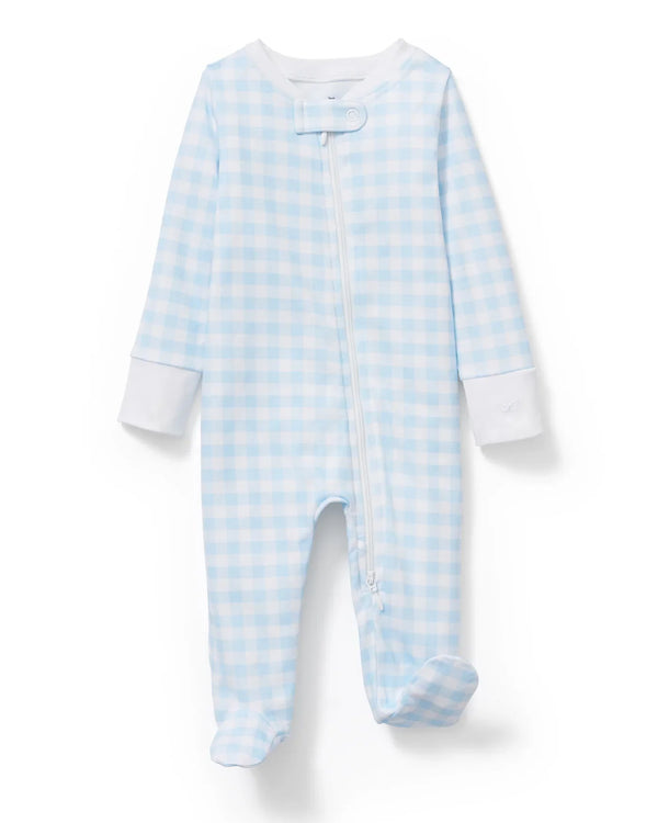 Petite Plume - Baby’s Pima Romper, Light Blue Gingham