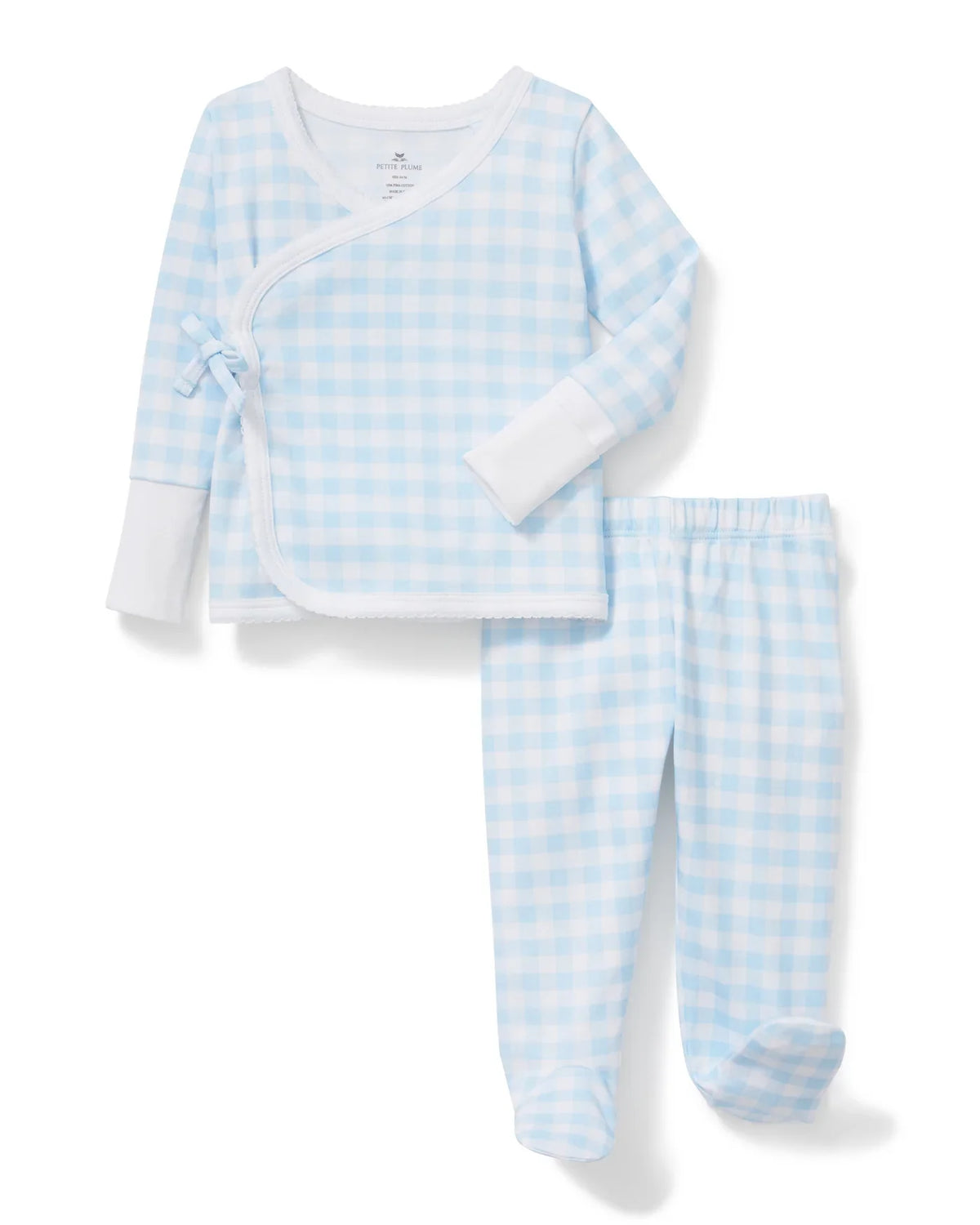 Petite Plume - Baby Pima Wrap Set, Light Blue Gingham