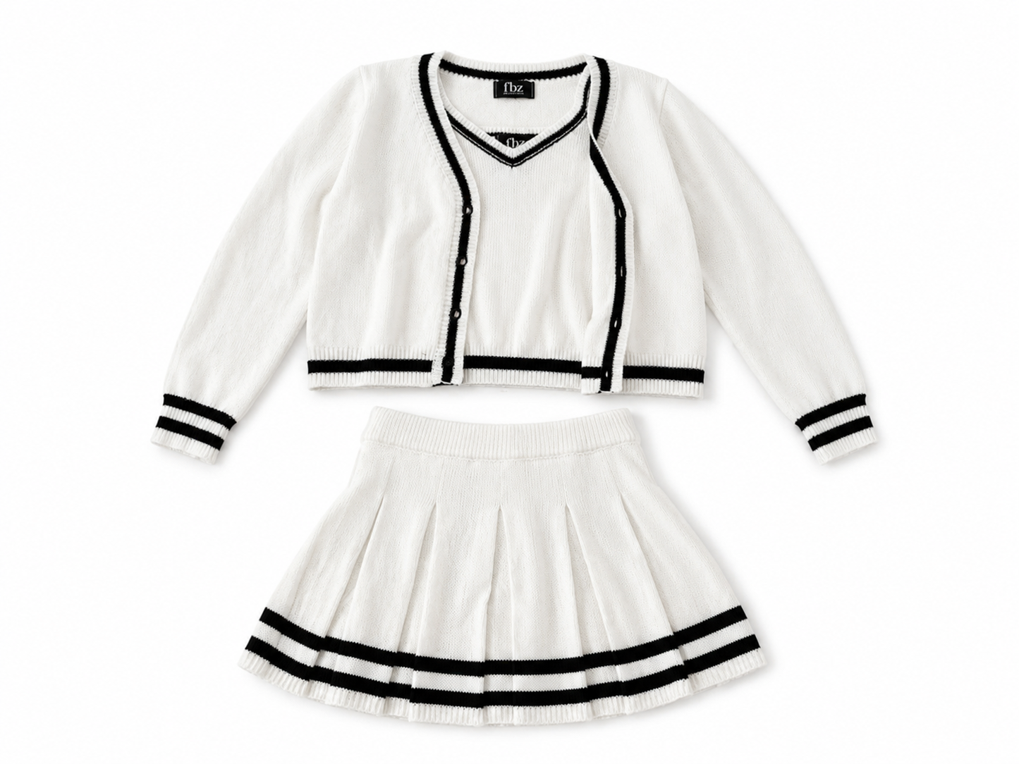 FBZ - Cardigan, Tank Top & Knit Skirt Set, Cream