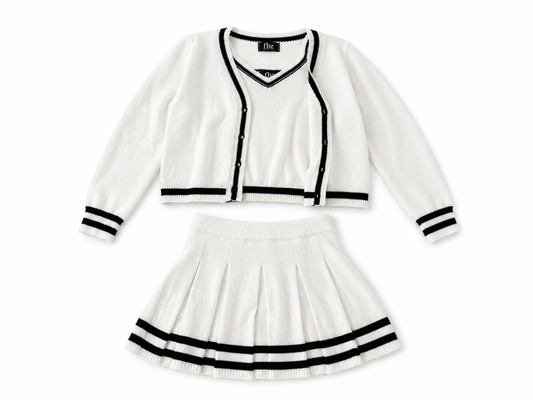 FBZ - Cardigan, Tank Top & Knit Skirt Set, Cream