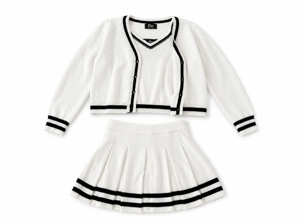 FBZ - Cardigan, Tank Top & Knit Skirt Set, Cream