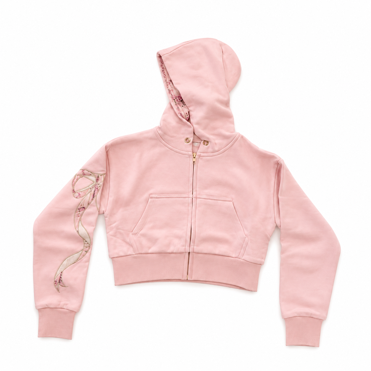 Katie J - Tween Dylan Bow Cropped Zip Up & Pants, Pale Pink/Rose Flower