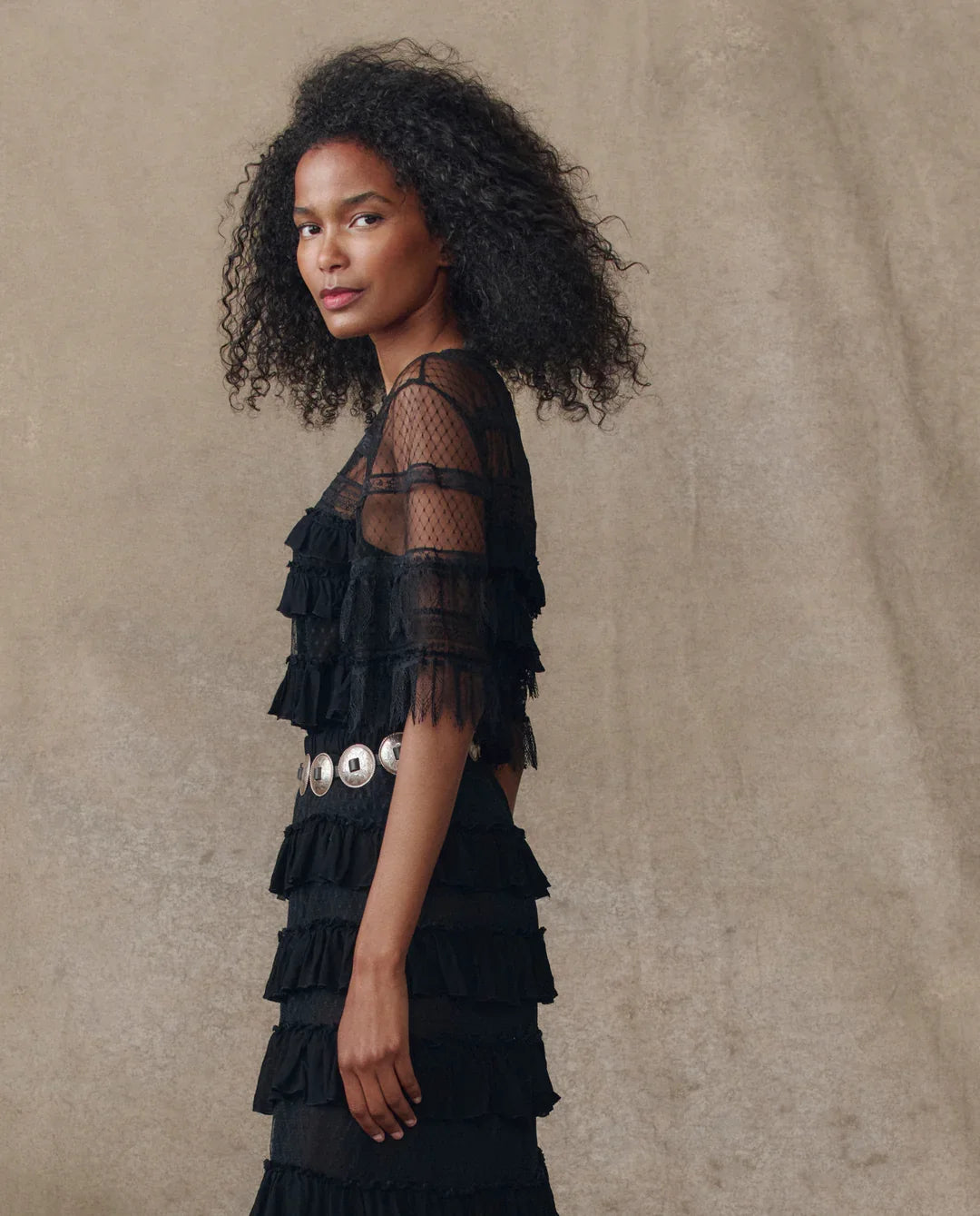 The Great. The Winter Mesh Flounce Top