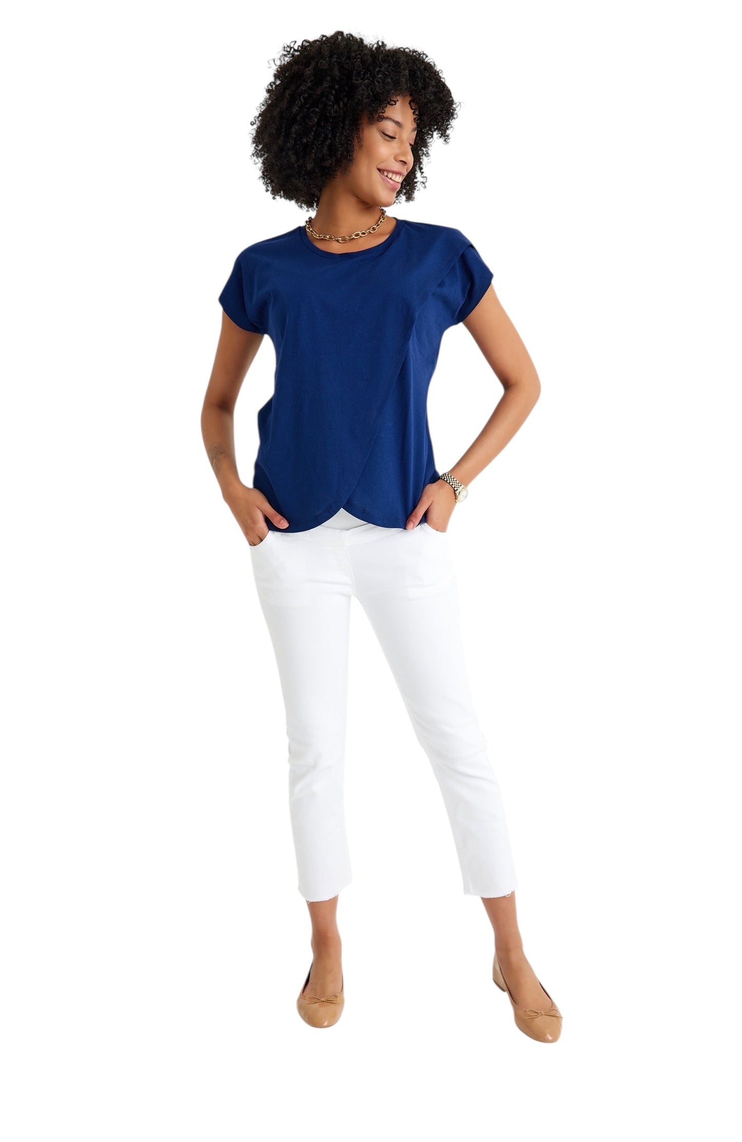 Handy Crossover Short Sleeve Cotton Maternity/Nursing Top