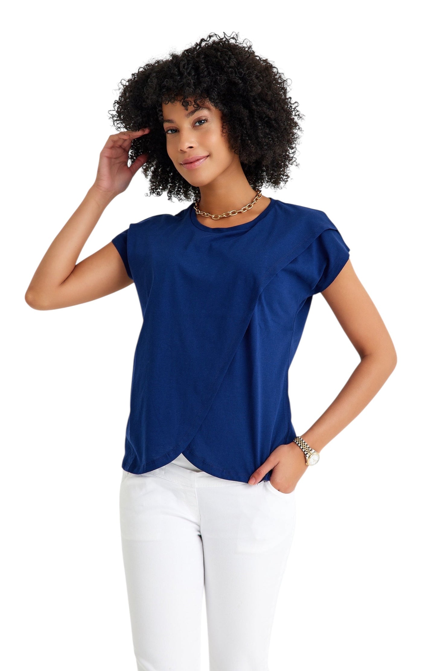 Handy Crossover Short Sleeve Cotton Maternity/Nursing Top