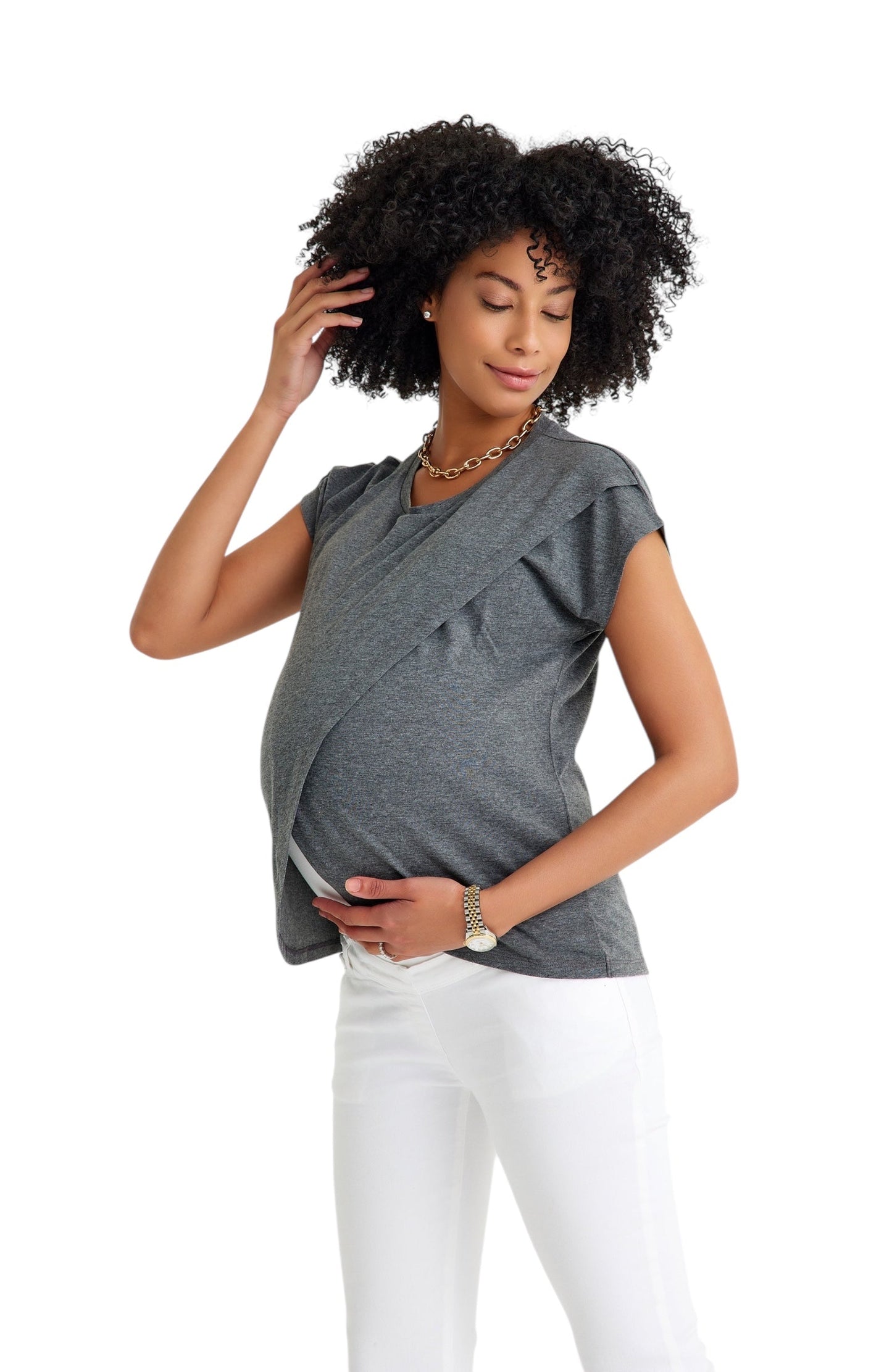 Handy Crossover Short Sleeve Cotton Maternity/Nursing Top