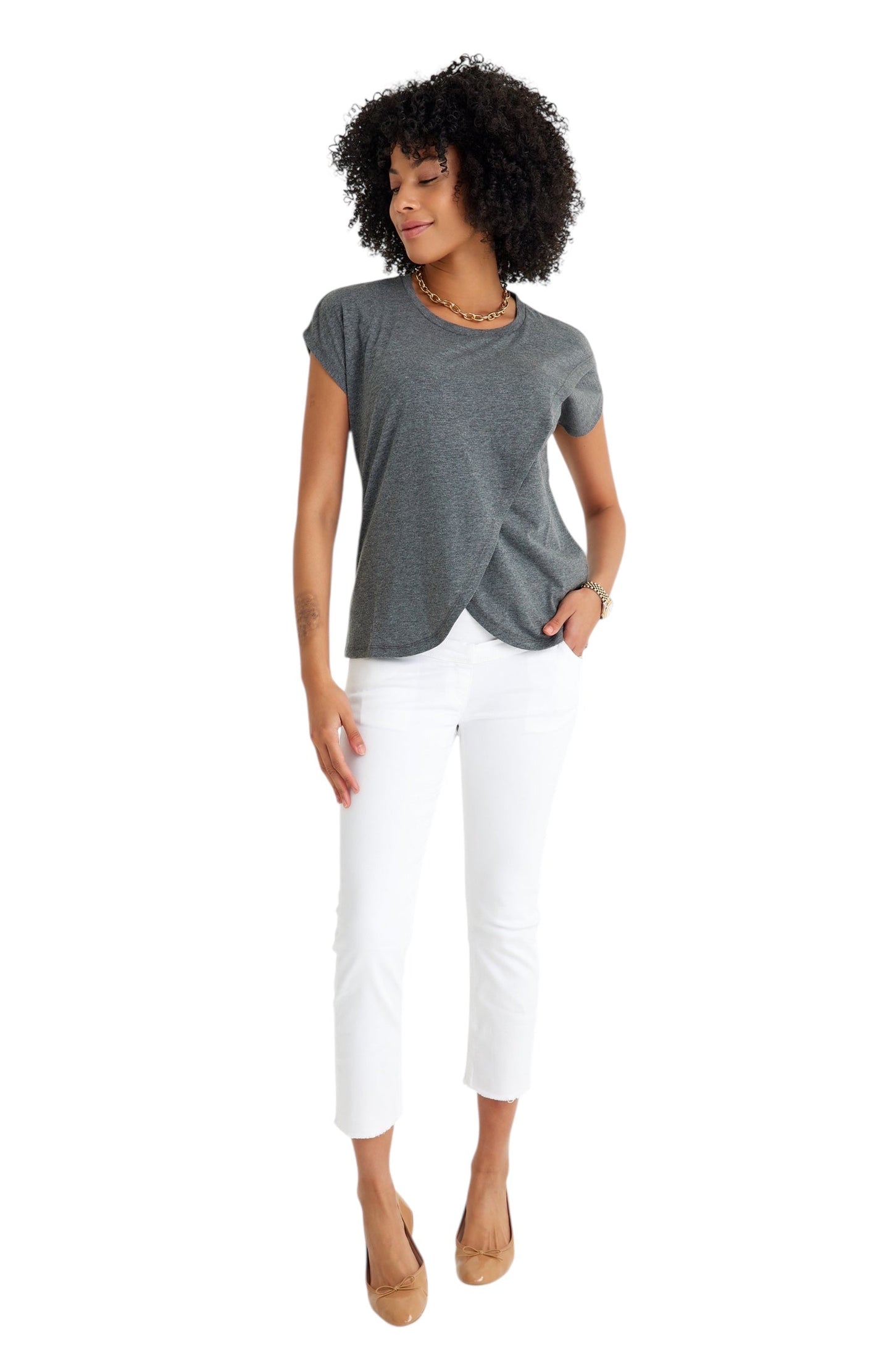 Handy Crossover Short Sleeve Cotton Maternity/Nursing Top