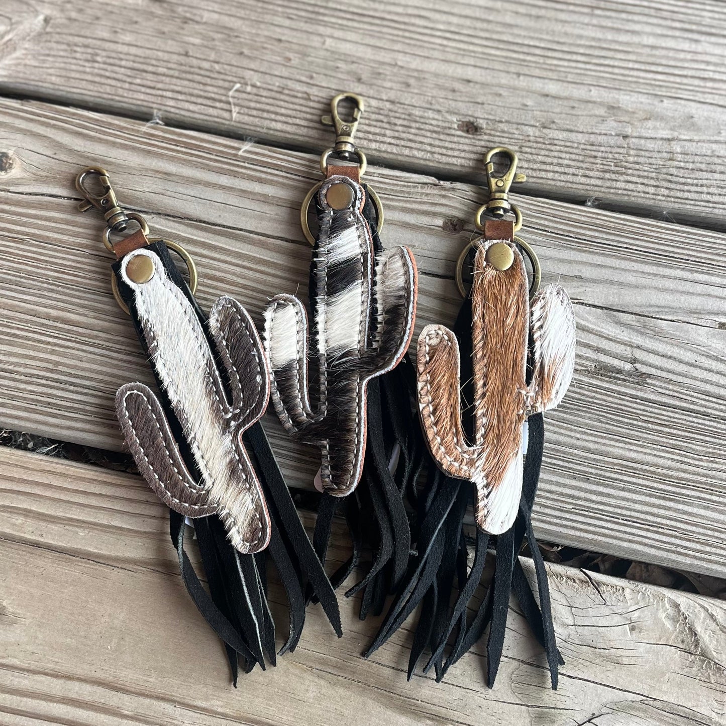 Cowhide Cactus Keychain