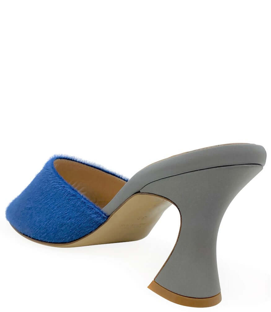 Denim Jean Calf Hair Heel Mule
