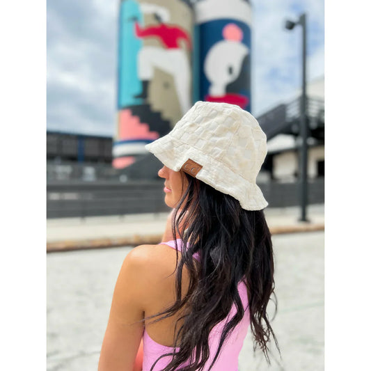 Checkered Pattern Terry Cloth C.C Bucket Hat for Women