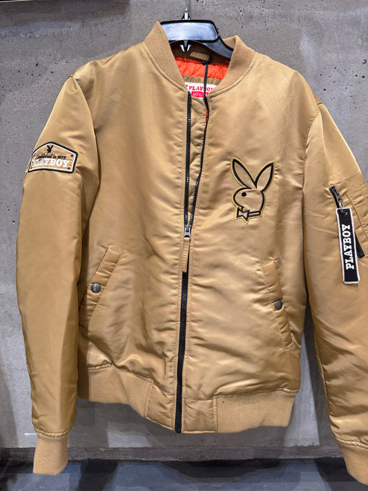 Playboy Gold Bomber Jacket with Zipper