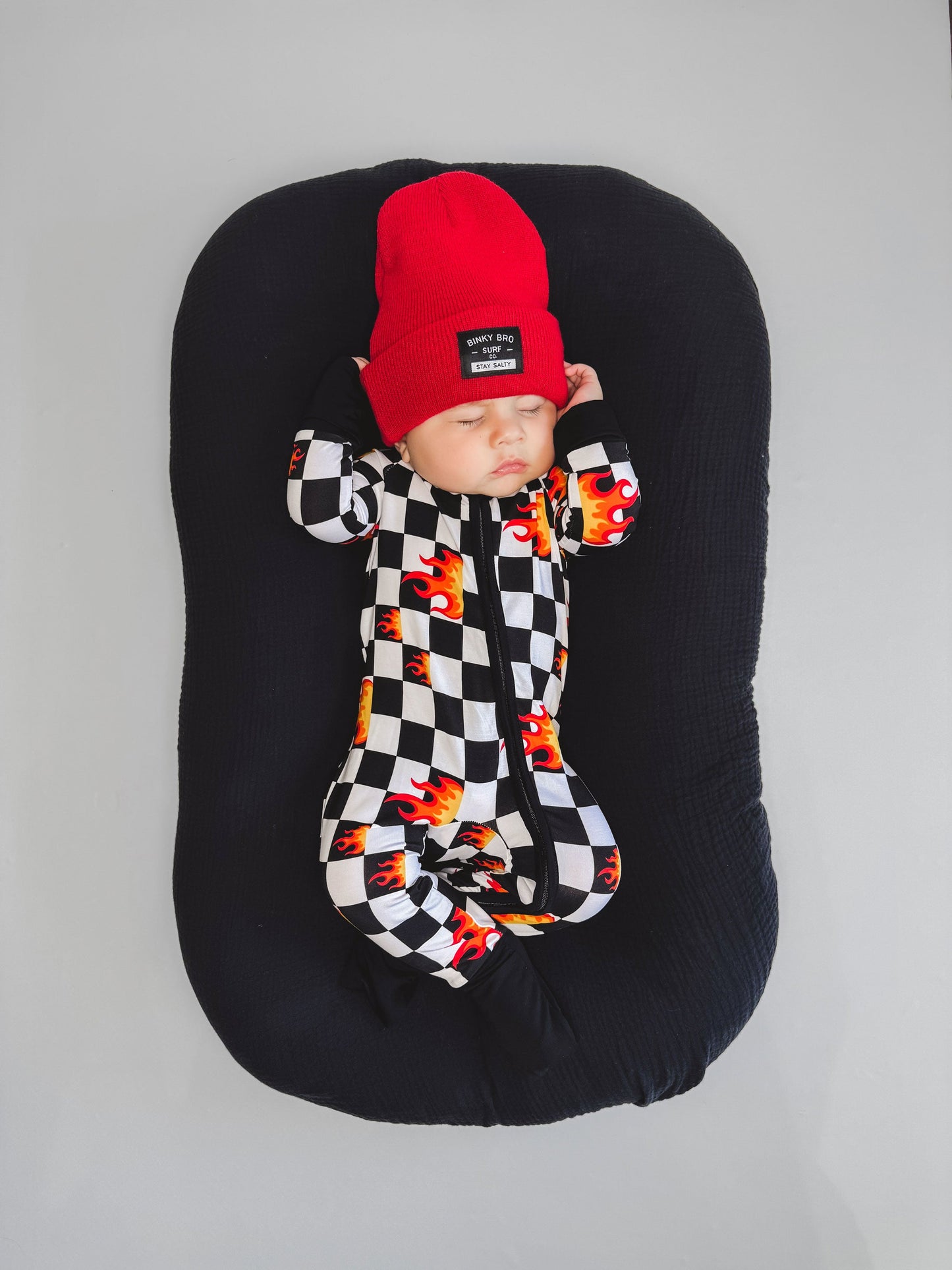 Bamboo Zip Romper | Checker Blaze