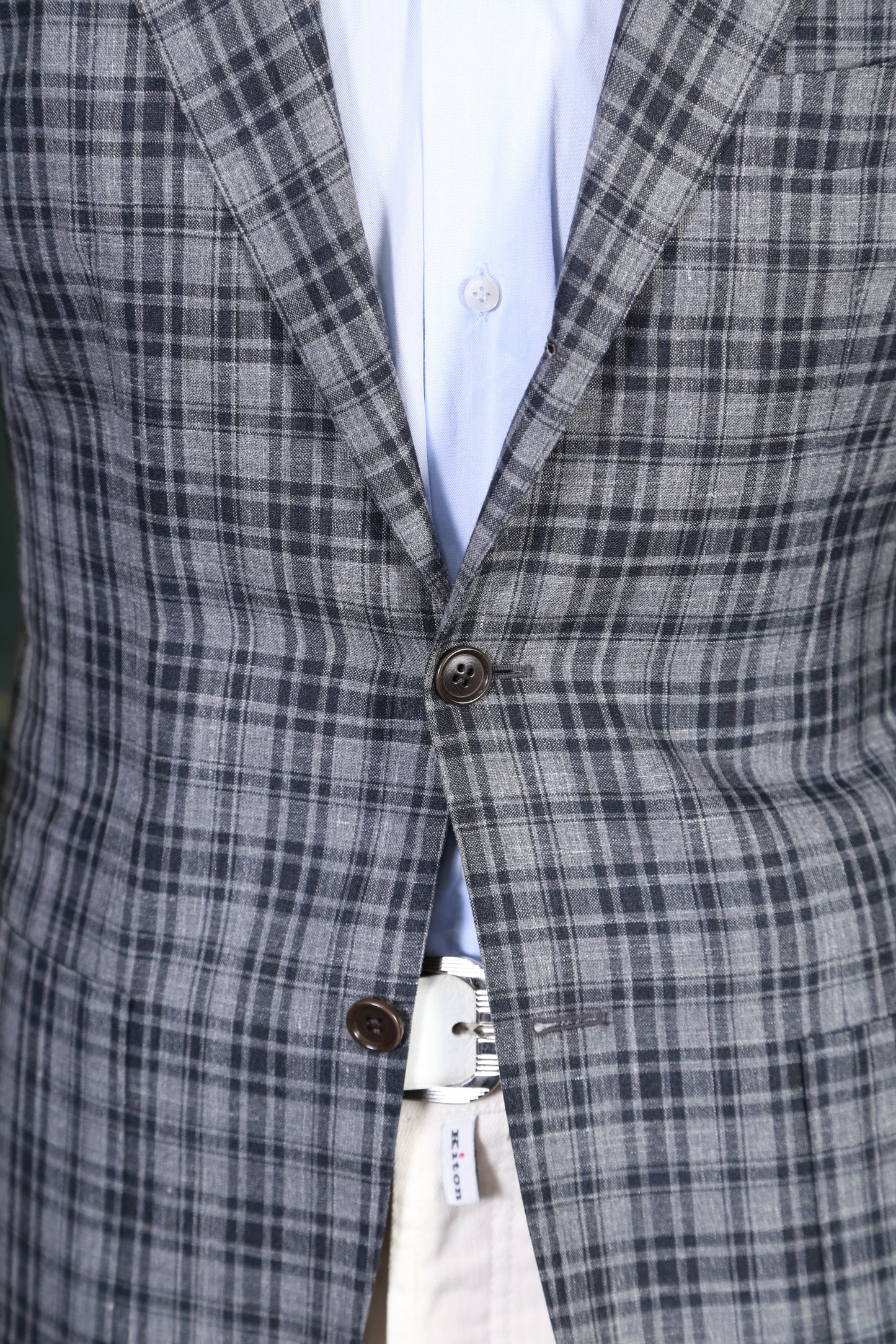 Kiton Plaid Wool-Silk-Linen Sport Jacket