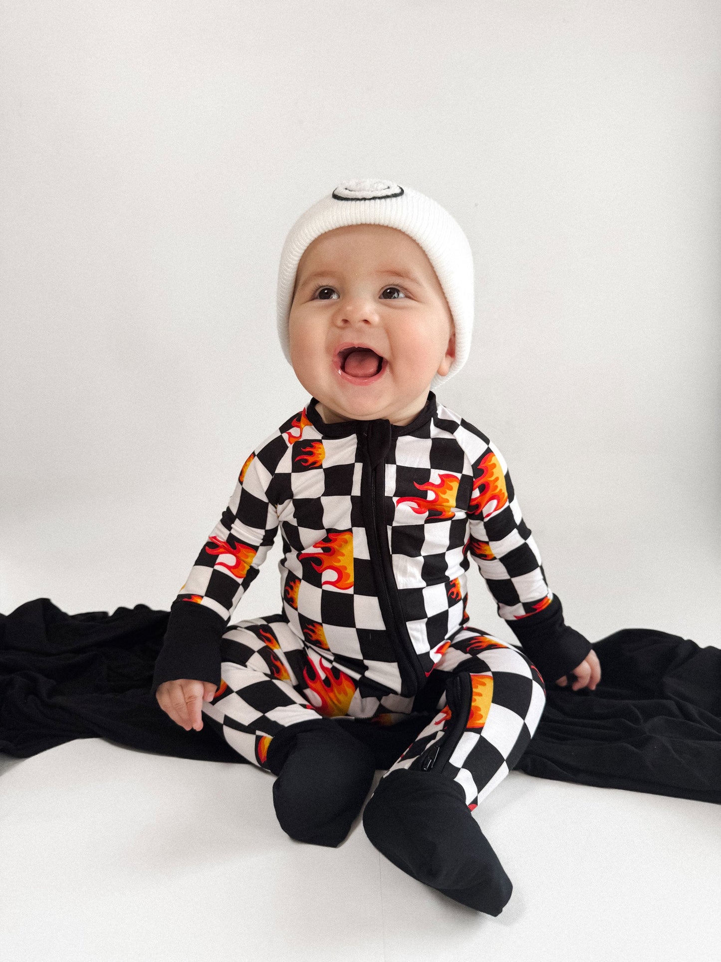 Bamboo Zip Romper | Checker Blaze