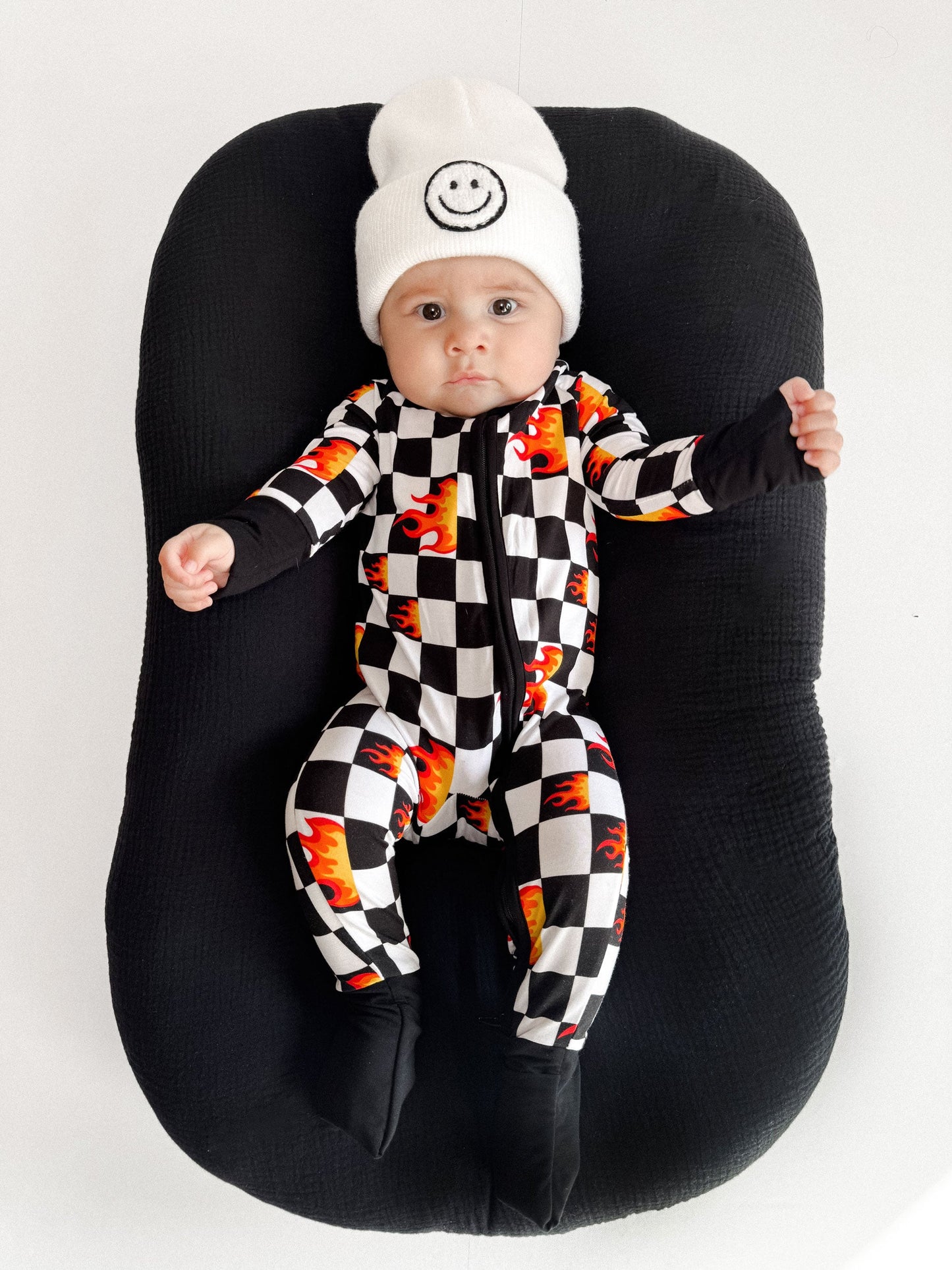 Bamboo Zip Romper | Checker Blaze